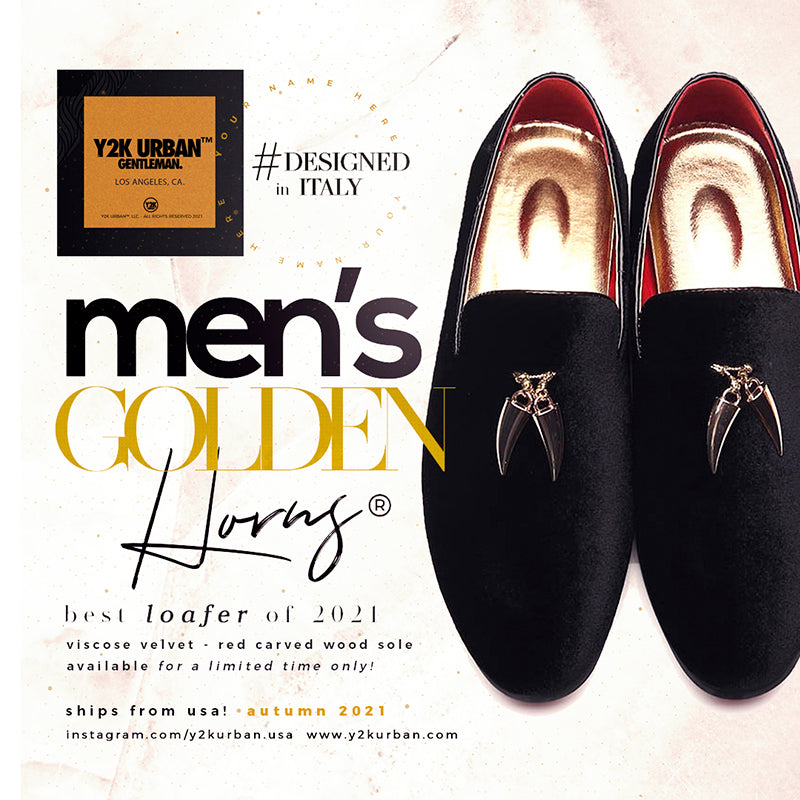 Men's Velvet "Golden Horns®" - Y2K™ Urban Gentleman / Slip On Loafers - Y2K Urban™